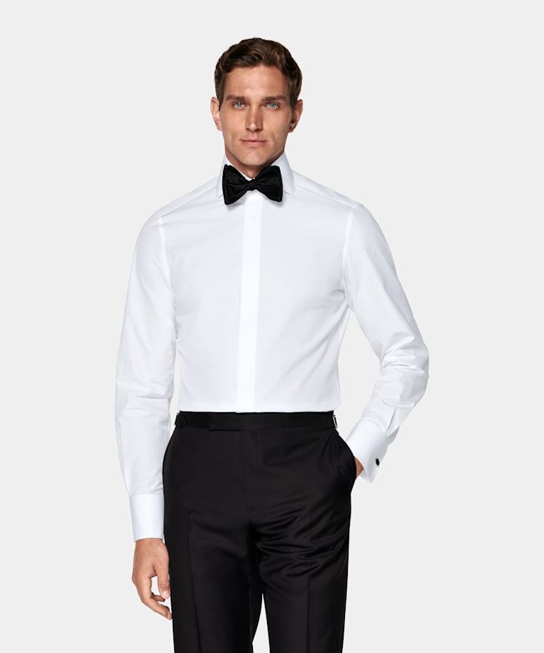 White Twill Tailored Fit Tuxedo Shirt